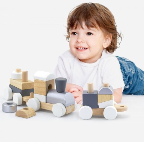 Drewniana Kolejka z wagonikami do ciągania Viga Toys + Klocki Viga Toys Drewniana Kolejka z wagonikami do ciągania Viga Toys + Klocki Viga Toys