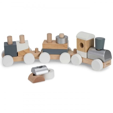 Drewniana Kolejka z wagonikami do ciągania Viga Toys + Klocki Viga Toys Drewniana Kolejka z wagonikami do ciągania Viga Toys + Klocki Viga Toys