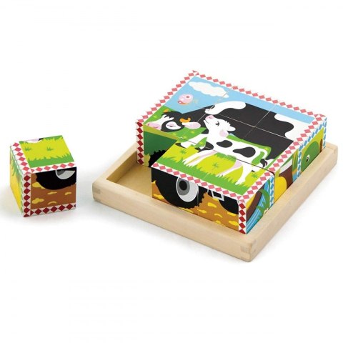 Układanka Drewniana Puzzle Viga Toys 6 Klocków 6 Obrazków Farma Viga Toys