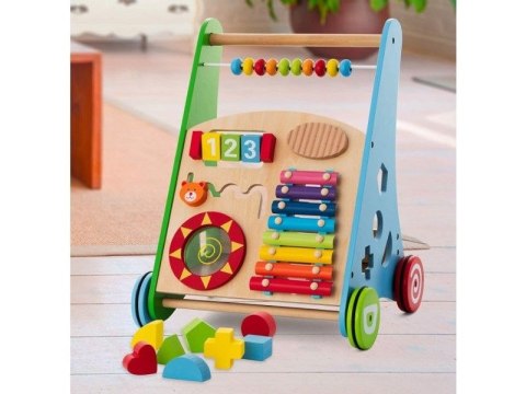 Chodzik pchacz drewniany wózek panel edukacyjny z cymbałkami Chodzik pchacz drewniany wózek panel edukacyjny z cymbałkami