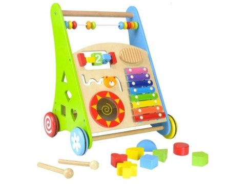 Chodzik pchacz drewniany wózek panel edukacyjny z cymbałkami Chodzik pchacz drewniany wózek panel edukacyjny z cymbałkami