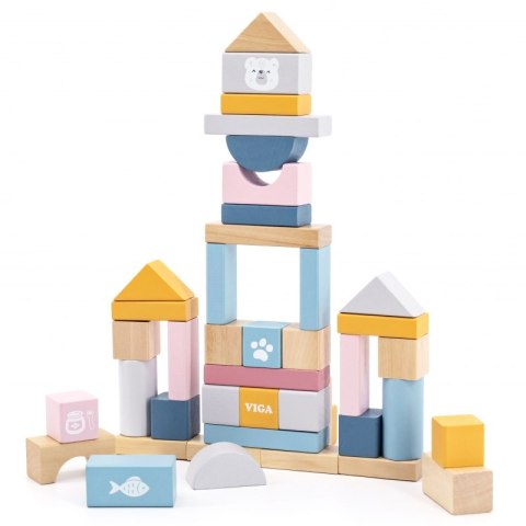 Zestaw drewnianych klocków w wiaderku - 60 elementów - Viga PolarB Viga Toys Zestaw drewnianych klocków w wiaderku - 60 elementów - Viga PolarB Viga Toys