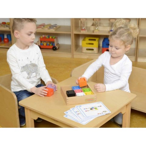 Kolorowe Kubeczki I Klocki Kwadratowe Zabawka Drewniana Sorter Kolorów Masterkidz Masterkidz