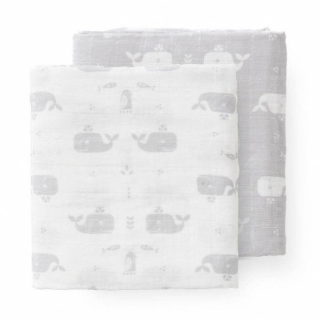 Fresk pieluszki muślinowe zestaw 2 szt. 70 x 60 cm wieloryb dawn grey FRESK Fresk pieluszki muślinowe zestaw 2 szt. 70 x 60 cm wieloryb dawn grey FRESK