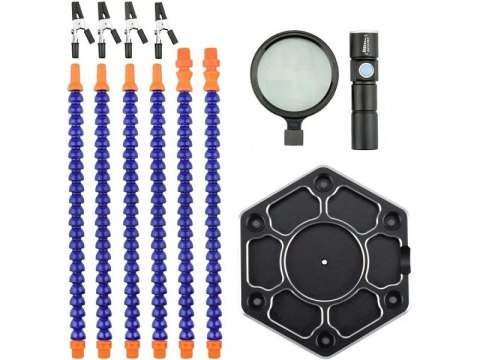 DUŻA Trzecia ręka USB - sześć ramion - stacja uchwyt do lutowania z wiatraczkiem + LAMPKA + LUPA DUŻA Trzecia ręka USB - sześć ramion - stacja uchwyt do lutowania z wiatraczkiem + LAMPKA + LUPA
