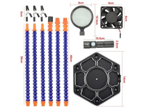 DUŻA Trzecia ręka USB - sześć ramion - stacja uchwyt do lutowania z wiatraczkiem + LAMPKA + LUPA DUŻA Trzecia ręka USB - sześć ramion - stacja uchwyt do lutowania z wiatraczkiem + LAMPKA + LUPA