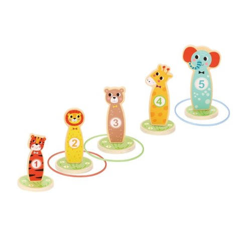 Tooky Toy Drewniana Gra Zręcznościowa Rzut do Celu Zwierzątka 15 el. Tooky Toy