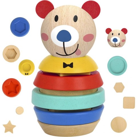 TOOKY TOY Drewniana Układanka Piramidka Kształty Miś 11 el. Woopie