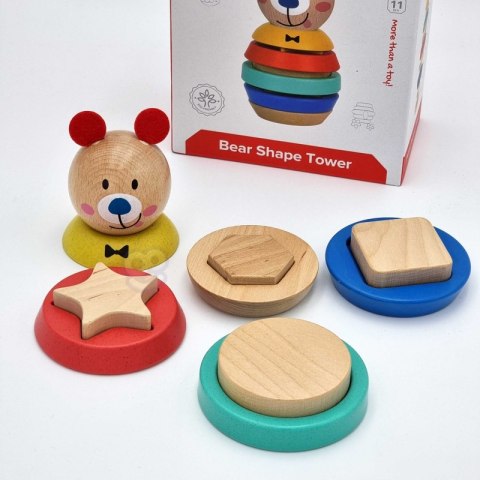 TOOKY TOY Drewniana Układanka Piramidka Kształty Miś 11 el. Woopie