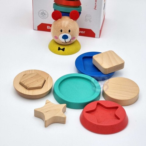 TOOKY TOY Drewniana Układanka Piramidka Kształty Miś 11 el. Woopie