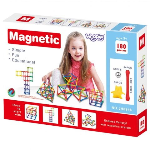 WOOPIE Klocki Magnetyczne Konstrukcyjne Układanka Kreatywna 180 el. Woopie