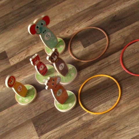 Tooky Toy Drewniana Gra Zręcznościowa Rzut do Celu Zwierzątka 15 el. Tooky Toy