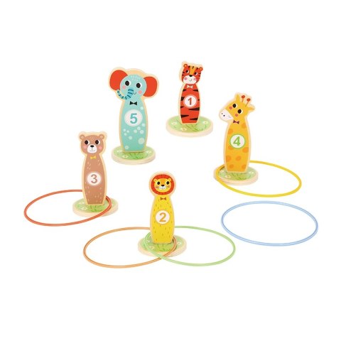 Tooky Toy Drewniana Gra Zręcznościowa Rzut do Celu Zwierzątka 15 el. Tooky Toy