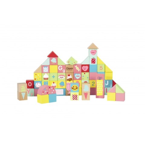 CLASSIC WORLD Drewniane Klocki Słodkości Układanka Nauka Liczenia i Liter 68 el. Classic World
