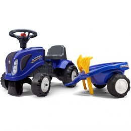 FALK Traktorek Baby New Holland Niebieski z Przyczepką + akc. od 1 roku FALK