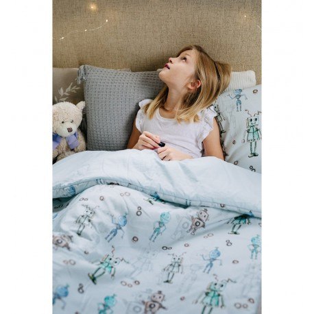 Pościel bawełniana z wypełnieniem 100x135cm (błękitne roboty) PULP BAMBOO