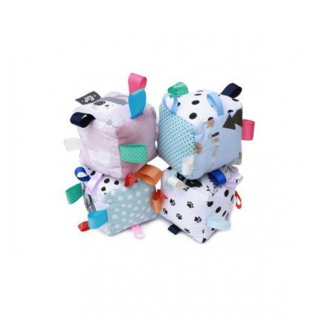 Przytulanka bambusowa - sensoryczna kostka z kolorowymi metkami PULP BAMBOO