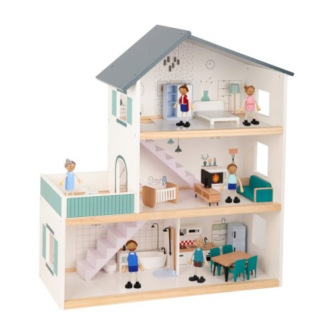 TOOKY TOY Duży Drewniany Domek dla Lalek + Figurki Tooky Toy TOOKY TOY Duży Drewniany Domek dla Lalek + Figurki Tooky Toy