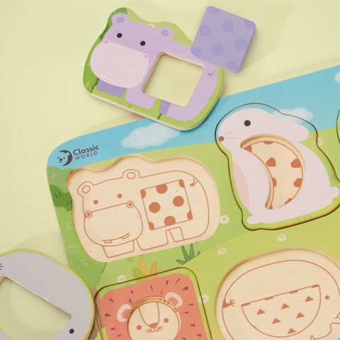 CLASSIC WORLD Układanka Klocki Puzzle dla Dzieci Zwierzęta Dopasuj Nauka Kształtów Kolorów 6 el. Classic World