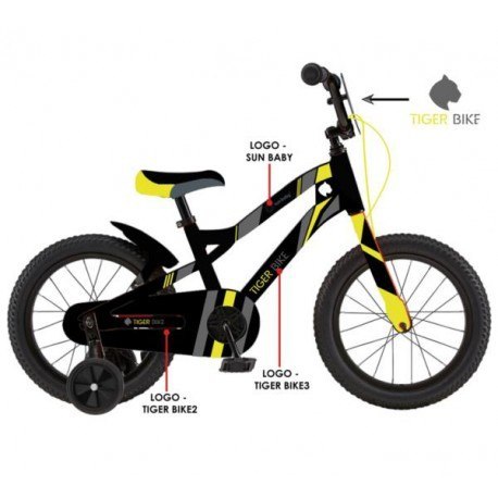 Rowerek dla dzieci 12" tiger bike z pchaczem czarno - żółty SUN BABY