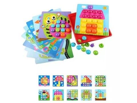 Edukacyjna Guzikowa Układanka, Puzzle, Mozaika, Plansze + Kolorowe Guziczki Klocki Edukacyjna Guzikowa Układanka, Puzzle, Mozaika, Plansze + Kolorowe Guziczki Klocki