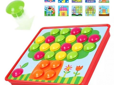 Edukacyjna Guzikowa Układanka, Puzzle, Mozaika, Plansze + Kolorowe Guziczki Klocki Edukacyjna Guzikowa Układanka, Puzzle, Mozaika, Plansze + Kolorowe Guziczki Klocki
