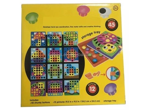 Edukacyjna Guzikowa Układanka, Puzzle, Mozaika, Plansze + Kolorowe Guziczki Klocki Edukacyjna Guzikowa Układanka, Puzzle, Mozaika, Plansze + Kolorowe Guziczki Klocki