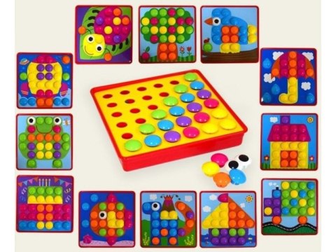 Edukacyjna Guzikowa Układanka, Puzzle, Mozaika, Plansze + Kolorowe Guziczki Klocki Edukacyjna Guzikowa Układanka, Puzzle, Mozaika, Plansze + Kolorowe Guziczki Klocki