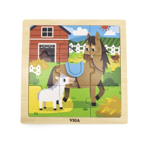 VIGA Poręczne Drewniane Puzzle Konie 9 elementów Viga Toys