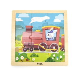 VIGA Poręczne Drewniane Puzzle Pociąg Ciuchcia 9 elementów Viga Toys