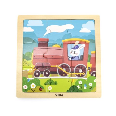 VIGA Poręczne Drewniane Puzzle Pociąg Ciuchcia 9 elementów Viga Toys