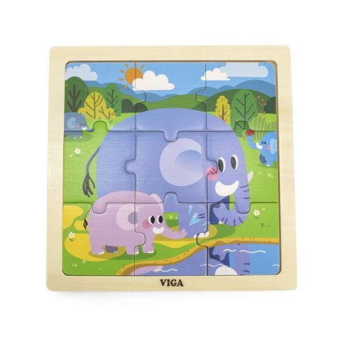 VIGA Poręczne Drewniane Puzzle Słoniki 9 elementów Viga Toys