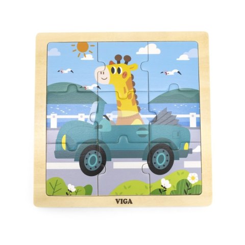 VIGA Poręczne Drewniane Puzzle Żyrafa w aucie 9 elementów Viga Toys