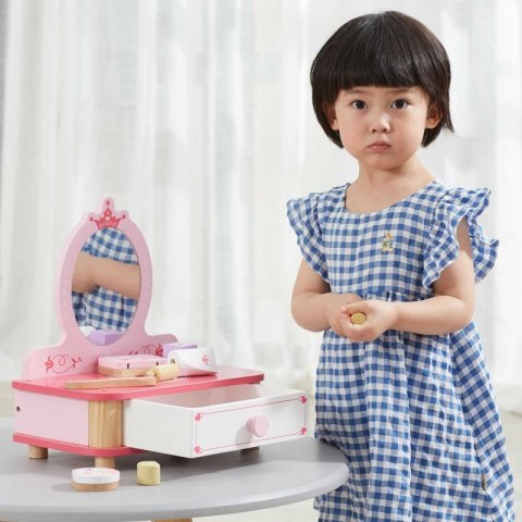 Viga Różowa Toaletka Drewniana Do Makijażu z Lustrem + Akcesoria Viga Toys