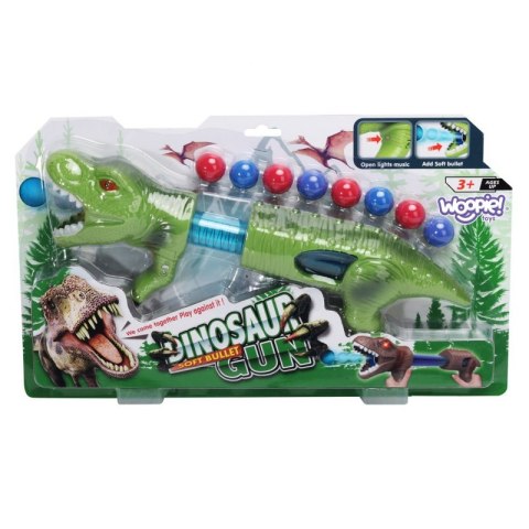 WOOPIE Pistolet na Piłki Kulki Piankowe Wyrzutnia Automatyczna Dinozaur 9 el. Woopie