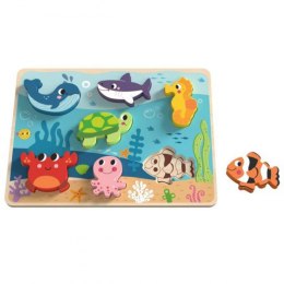 TOOKY TOY Drewniane Puzzle Świat Morza Montessori Rybki Żółwik Dopasuj Kształty Tooky Toy