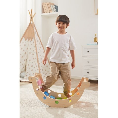 VIGA Drewniany Bujak Mostek 2w1 Huśtawka MONTESSORI Tęczowa Viga Toys