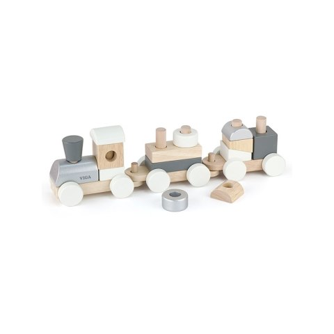 Drewniana Kolejka z wagonikami do ciągania Viga Toys + Klocki Viga Toys Drewniana Kolejka z wagonikami do ciągania Viga Toys + Klocki Viga Toys