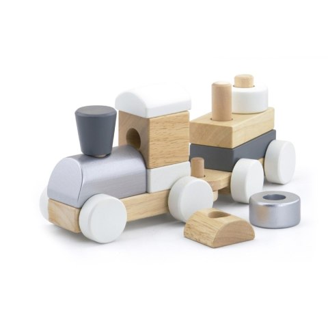 Drewniana Kolejka z wagonikami do ciągania Viga Toys + Klocki Viga Toys Drewniana Kolejka z wagonikami do ciągania Viga Toys + Klocki Viga Toys
