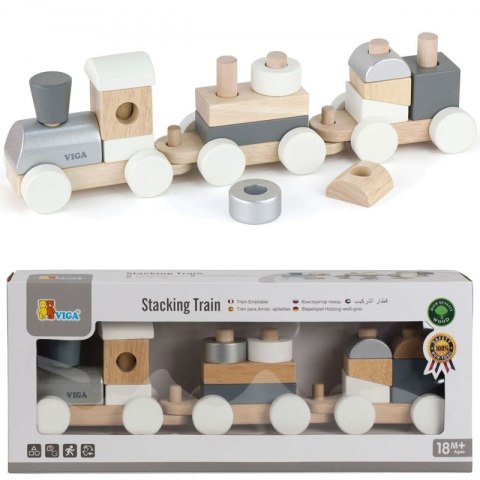 Drewniana Kolejka z wagonikami do ciągania Viga Toys + Klocki Viga Toys Drewniana Kolejka z wagonikami do ciągania Viga Toys + Klocki Viga Toys