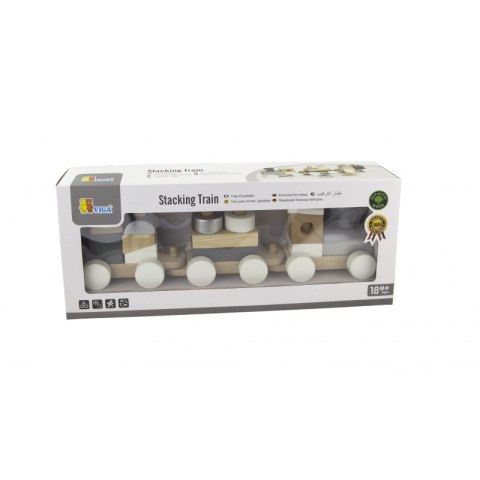 Drewniana Kolejka z wagonikami do ciągania Viga Toys + Klocki Viga Toys Drewniana Kolejka z wagonikami do ciągania Viga Toys + Klocki Viga Toys