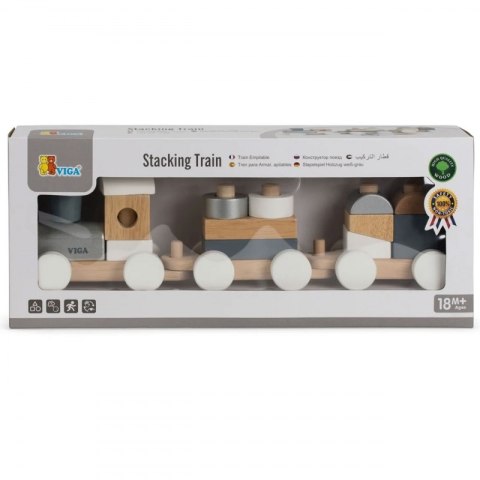 Drewniana Kolejka z wagonikami do ciągania Viga Toys + Klocki Viga Toys Drewniana Kolejka z wagonikami do ciągania Viga Toys + Klocki Viga Toys