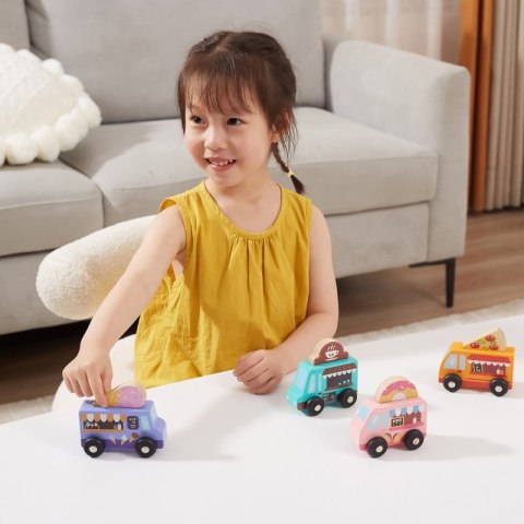 VIGA Drewniany Zestaw Food Trucki Pojazdy cukierni 4 autka Viga Toys VIGA Drewniany Zestaw Food Trucki Pojazdy cukierni 4 autka Viga Toys