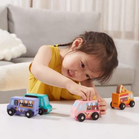 VIGA Drewniany Zestaw Food Trucki Pojazdy cukierni 4 autka Viga Toys VIGA Drewniany Zestaw Food Trucki Pojazdy cukierni 4 autka Viga Toys
