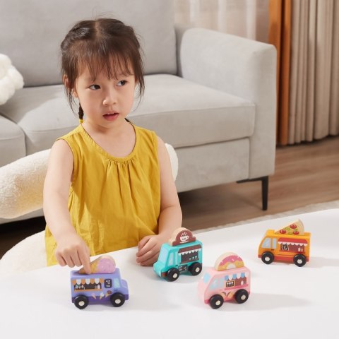 VIGA Drewniany Zestaw Food Trucki Pojazdy cukierni 4 autka Viga Toys VIGA Drewniany Zestaw Food Trucki Pojazdy cukierni 4 autka Viga Toys