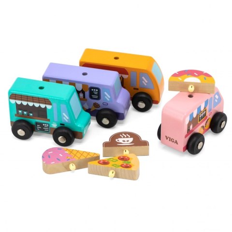 VIGA Drewniany Zestaw Food Trucki Pojazdy cukierni 4 autka Viga Toys VIGA Drewniany Zestaw Food Trucki Pojazdy cukierni 4 autka Viga Toys