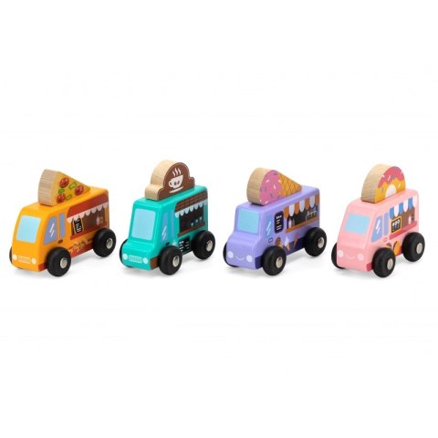 VIGA Drewniany Zestaw Food Trucki Pojazdy cukierni 4 autka Viga Toys VIGA Drewniany Zestaw Food Trucki Pojazdy cukierni 4 autka Viga Toys