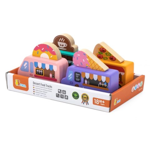 VIGA Drewniany Zestaw Food Trucki Pojazdy cukierni 4 autka Viga Toys VIGA Drewniany Zestaw Food Trucki Pojazdy cukierni 4 autka Viga Toys