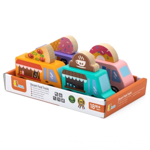VIGA Drewniany Zestaw Food Trucki Pojazdy cukierni 4 autka Viga Toys VIGA Drewniany Zestaw Food Trucki Pojazdy cukierni 4 autka Viga Toys