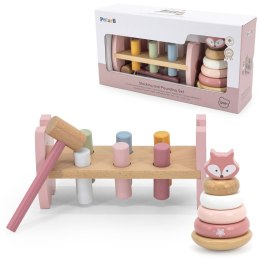 VIGA PolarB Zestaw Drewniana Piramidka + Przebijanka z Młoteczkiem Lisek Montessori Viga Toys